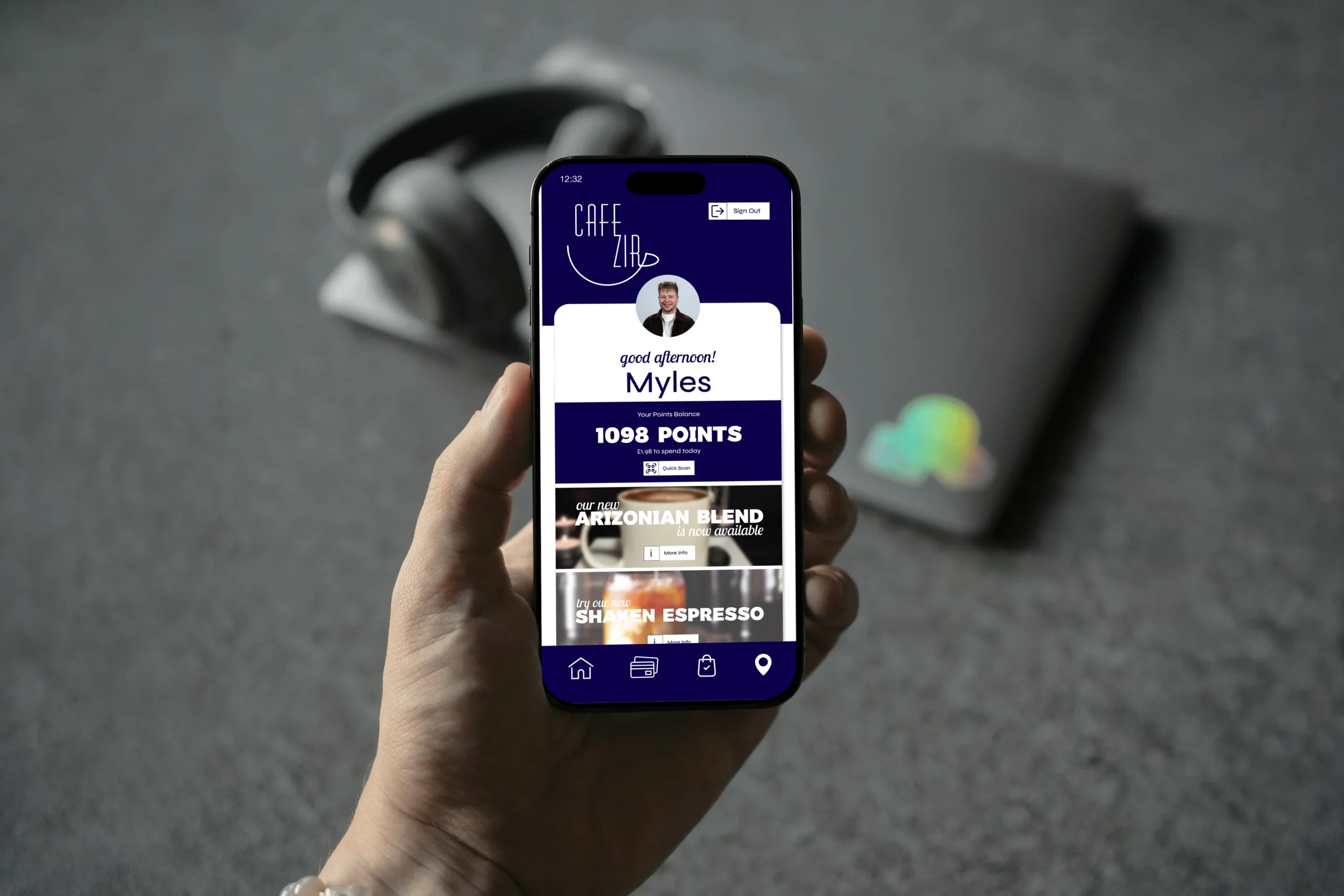iPhone App mock up - Cafe Zir branding project